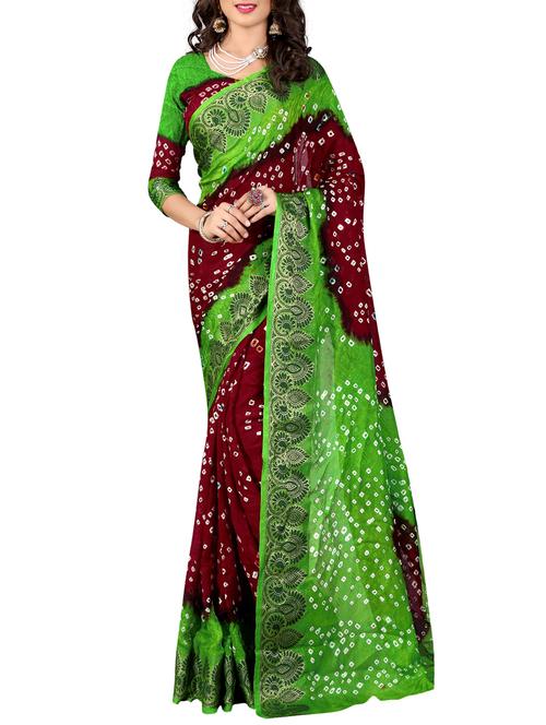 Delicate zari bordered bandhani saree with blouse - 15413688 - Very Small Image - 1