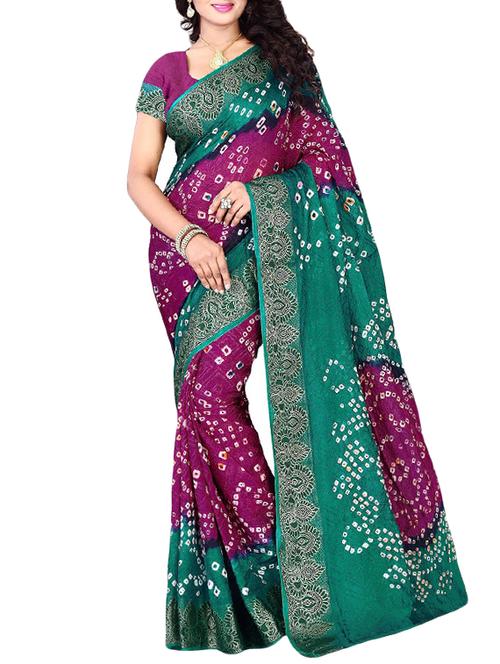 Delicate zari bordered bandhani saree with blouse - 15413689 - Very Small Image - 1