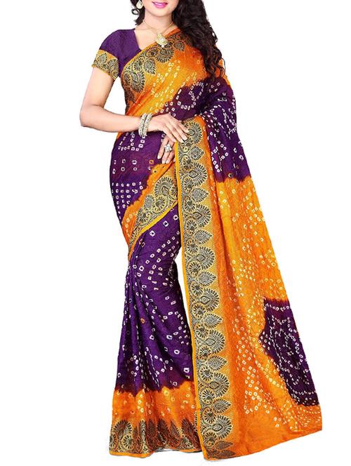 Delicate zari bordered bandhani saree with blouse - 15413690 - Standard Image - 1