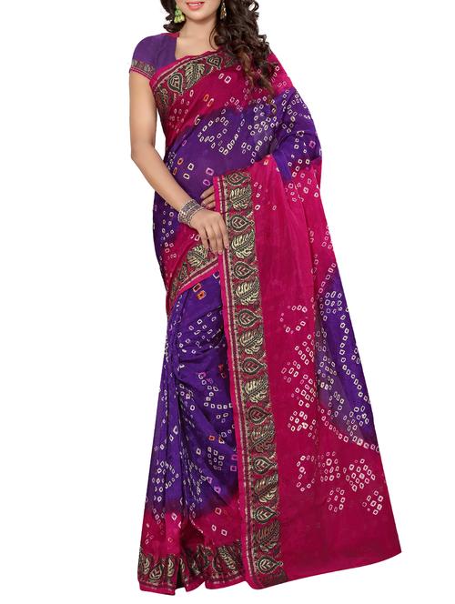 Delicate zari bordered bandhani saree with blouse - 15413693 - Very Small Image - 1