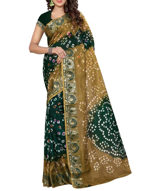 Delicate zari bordered bandhani saree with blouse - 15413694 - Very Small Image - 1