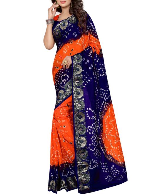 Delicate zari bordered bandhani saree with blouse - 15413696 - Very Small Image - 1