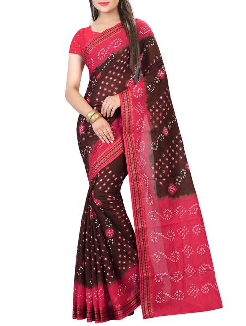 Contrast bordered bandhani saree with blouse - 15413697 - Standard Image - 1