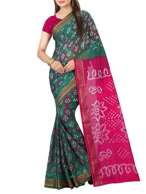 Contrast bordered bandhani saree with blouse - 15413698 - Very Small Image - 1