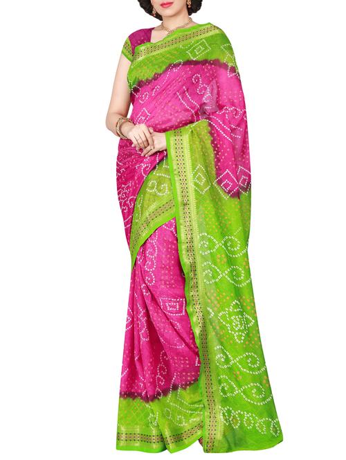 Contrast bordered bandhani saree with blouse - 15413699 - Very Small Image - 1