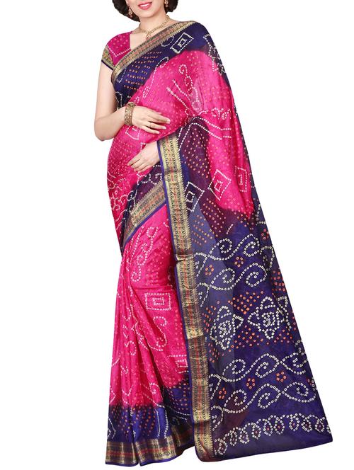 Delicate Golden bordered bandhani saree with blouse - 15413704 - Standard Image - 1