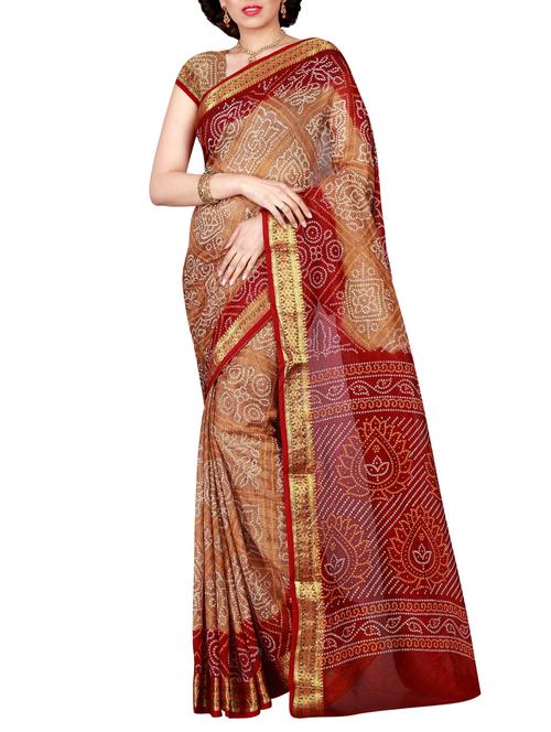 Delicate Golden bordered bandhani saree with blouse - 15413705 - Very Small Image - 1