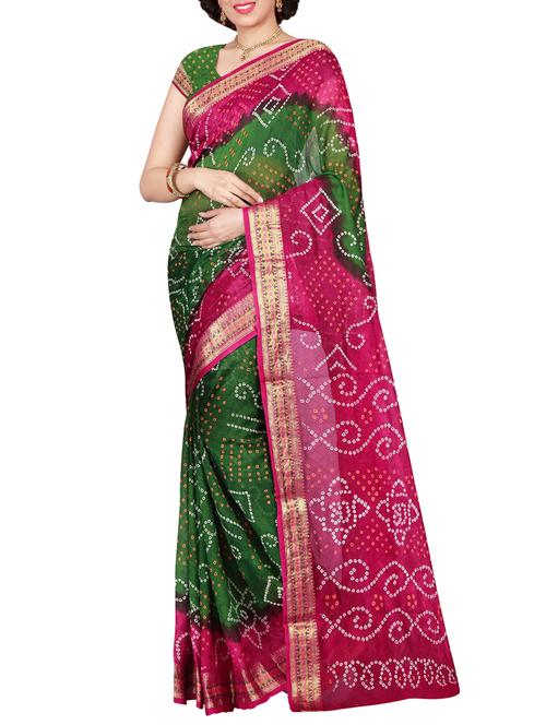 Delicate Golden bordered bandhani saree with blouse - 15413707 - Standard Image - 1