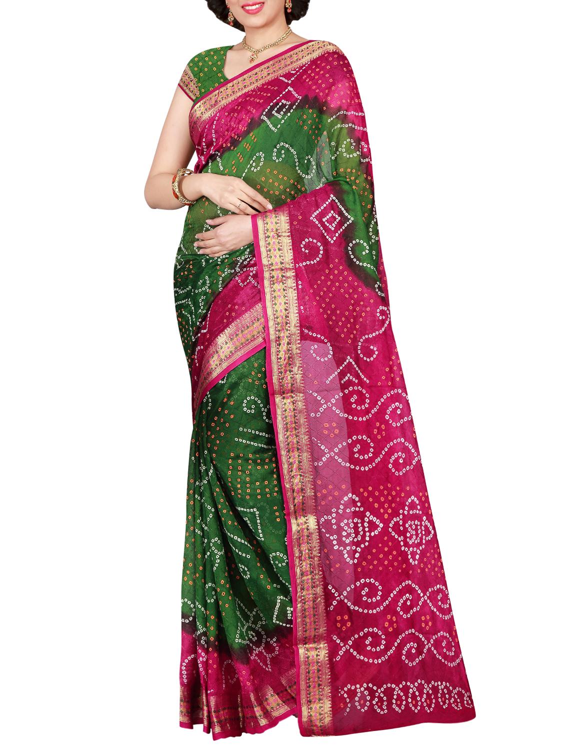 Delicate Golden bordered bandhani saree with blouse - 15413707 - Zoom Image - 1