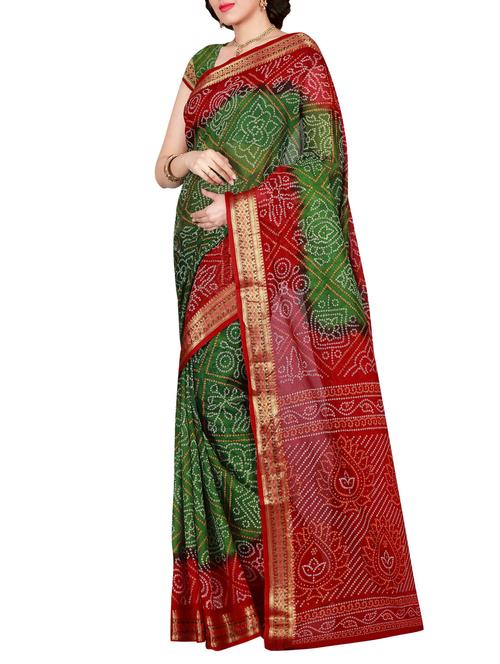 Delicate Golden bordered bandhani saree with blouse - 15413708 - Very Small Image - 1
