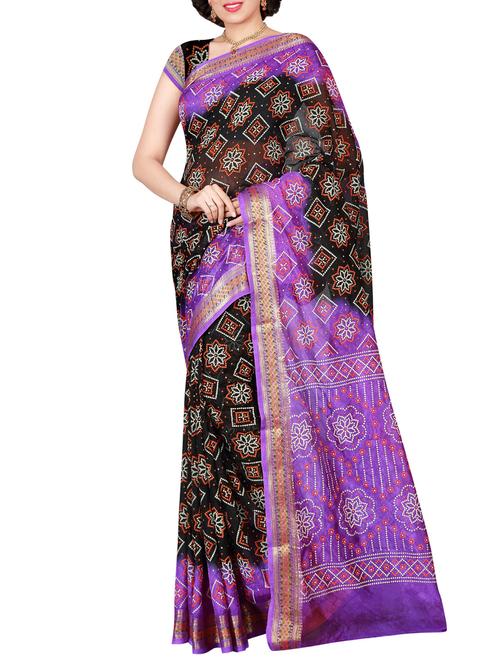 Delicate Golden bordered bandhani saree with blouse - 15413715 - Very Small Image - 1