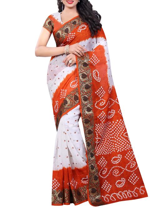Delicate Golden bordered bandhani saree with blouse - 15413718 - Very Small Image - 1