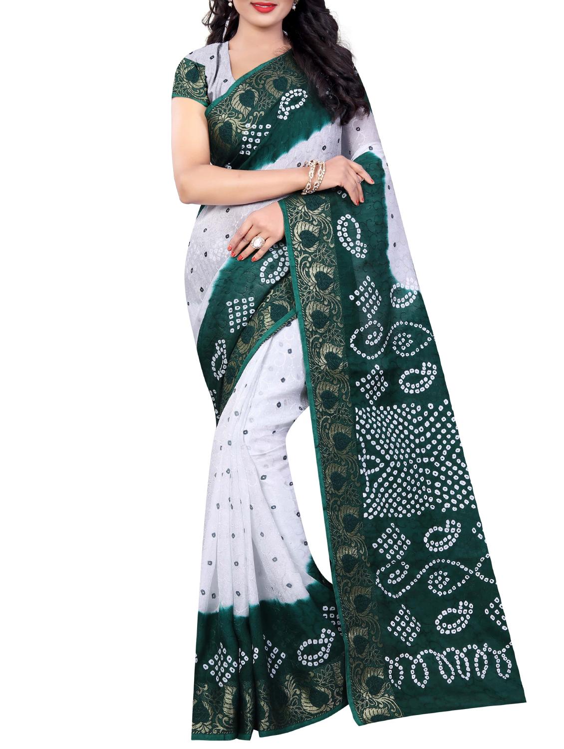 Delicate Golden bordered bandhani saree with blouse - 15413719 - Zoom Image - 1