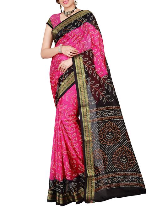 Delicate zari bordered bandhani saree with blouse - 15413725 - Very Small Image - 1