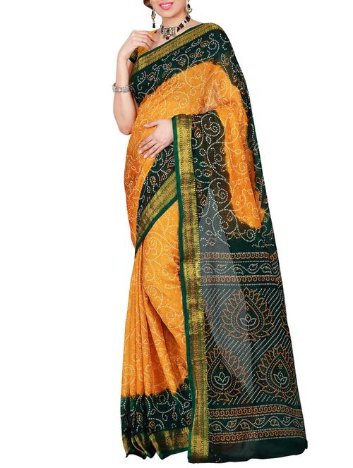Delicate zari bordered bandhani saree with blouse - 15413726 - Standard Image - 1