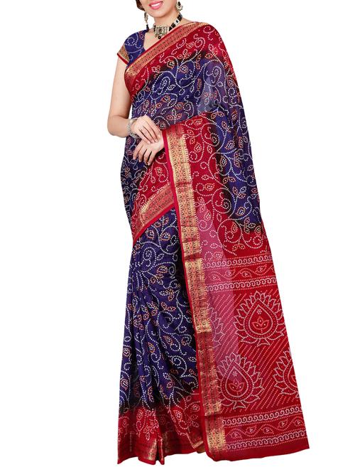 Delicate zari bordered bandhani saree with blouse - 15413727 - Standard Image - 1