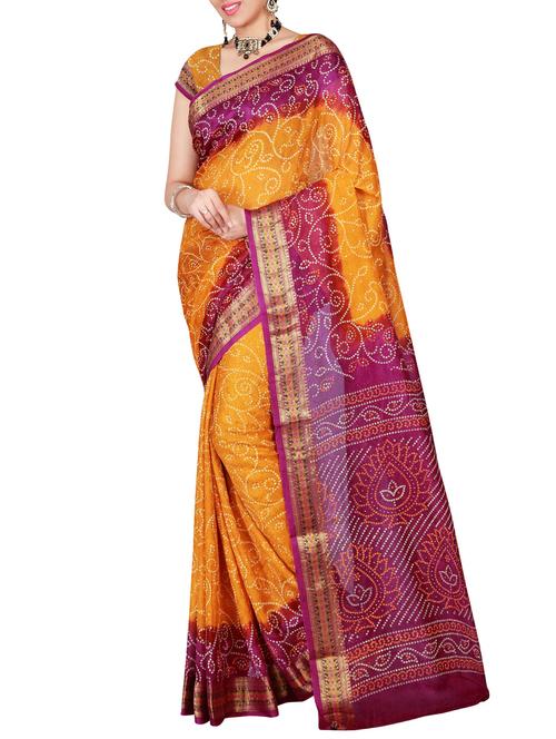 Delicate zari bordered bandhani saree with blouse - 15413728 - Very Small Image - 1