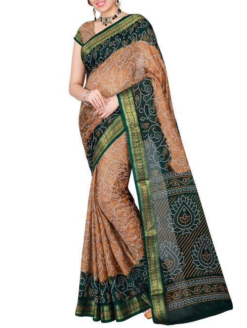 Delicate zari bordered bandhani saree with blouse - 15413729 - Standard Image - 1