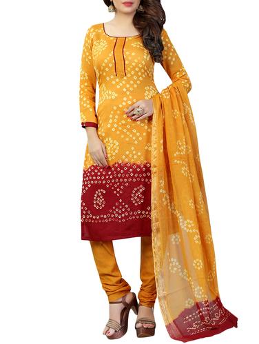 Bandhani unstitched churidaar suit - 15413746 - Very Small Image - 1