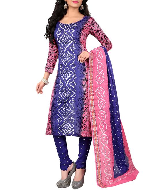Bandhani unstitched churidaar suit - 15413755 - Very Small Image - 1