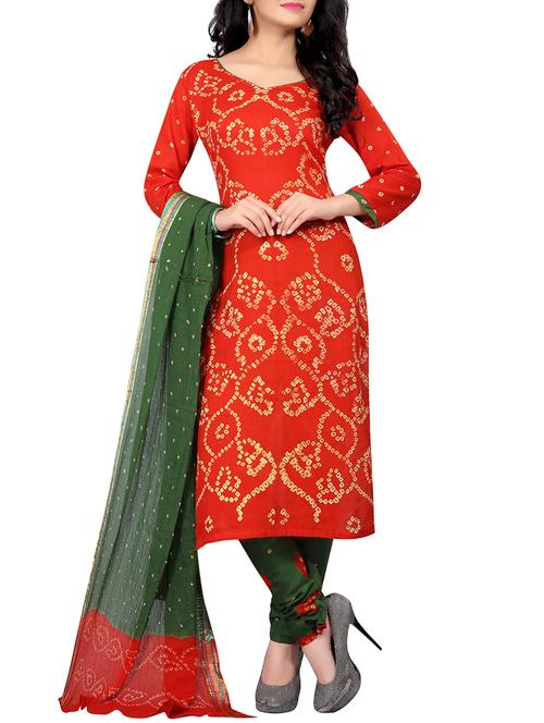 Bandhani unstitched churidaar suit - 15413763 - Very Small Image - 1