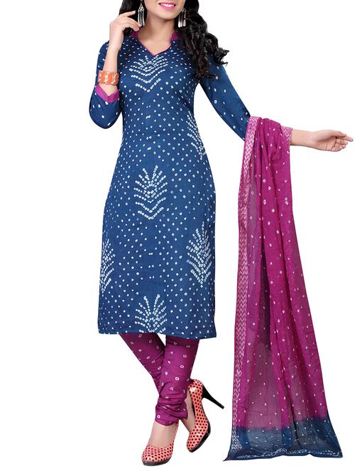 Bandhani unstitched churidaar suit - 15413767 - Very Small Image - 1