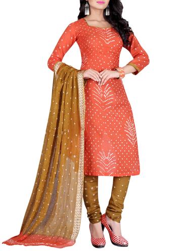 Bandhani unstitched churidaar suit - 15413769 - Very Small Image - 1