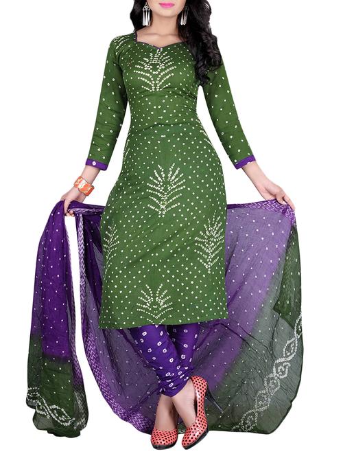Bandhani unstitched churidaar suit - 15413770 - Very Small Image - 1
