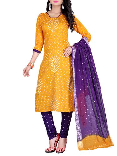 Bandhani unstitched churidaar suit - 15413771 - Very Small Image - 1