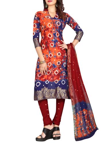 Bandhani unstitched churidaar suit - 15413772 - Very Small Image - 1