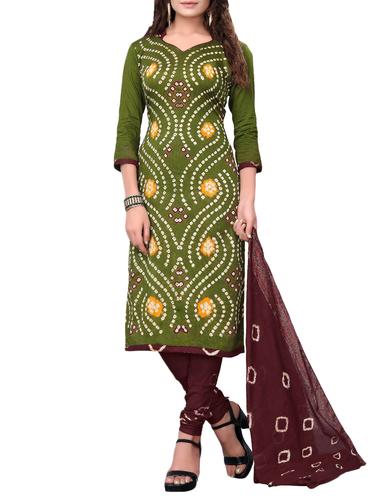 Bandhani unstitched churidaar suit - 15413779 - Very Small Image - 1