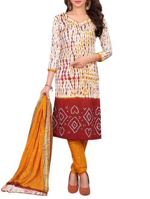 Bandhani unstitched churidaar suit - 15413786 - Very Small Image - 1