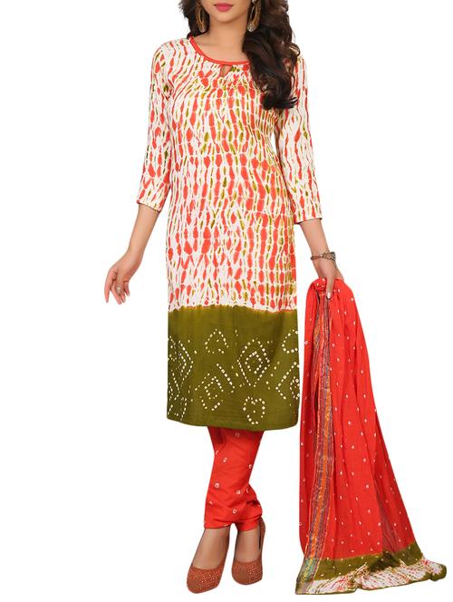 Bandhani unstitched churidaar suit - 15413787 - Very Small Image - 1