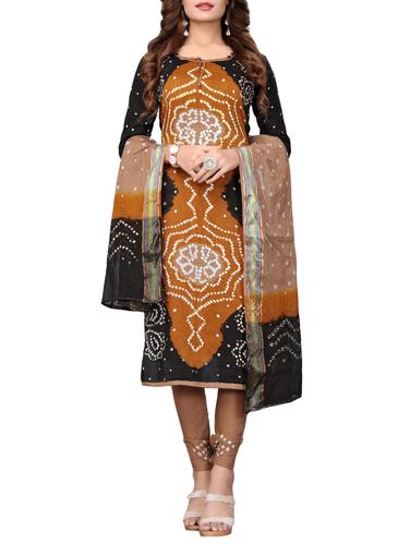 Bandhani unstitched churidaar suit - 15413788 - Very Small Image - 1