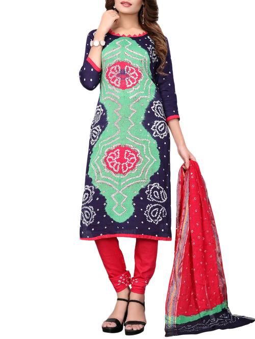 Bandhani unstitched churidaar suit - 15413790 - Very Small Image - 1
