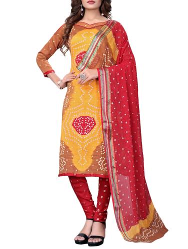 Bandhani unstitched churidaar suit - 15413792 - Very Small Image - 1