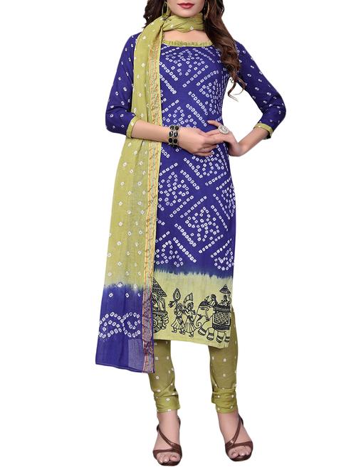 Bandhani unstitched churidaar suit - 15413796 - Very Small Image - 1