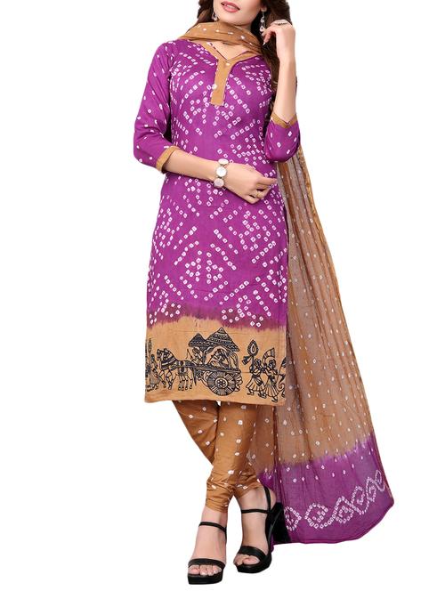 Bandhani unstitched churidaar suit - 15413798 - Very Small Image - 1