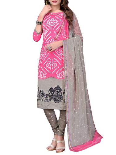 Bandhani unstitched churidaar suit - 15413800 - Very Small Image - 1