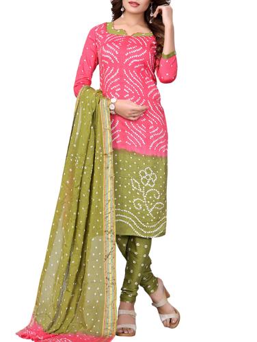 Bandhani unstitched churidaar suit - 15413802 - Very Small Image - 1