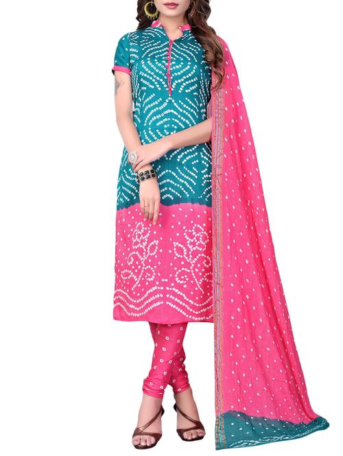 Bandhani unstitched churidaar suit - 15413804 - Very Small Image - 1