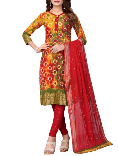 Bandhani unstitched churidaar suit - 15413809 - Very Small Image - 1