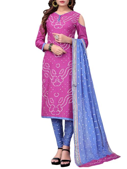Bandhani unstitched churidaar suit - 15413811 - Very Small Image - 1