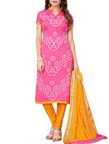 Bandhani unstitched churidaar suit - 15413813 - Very Small Image - 1
