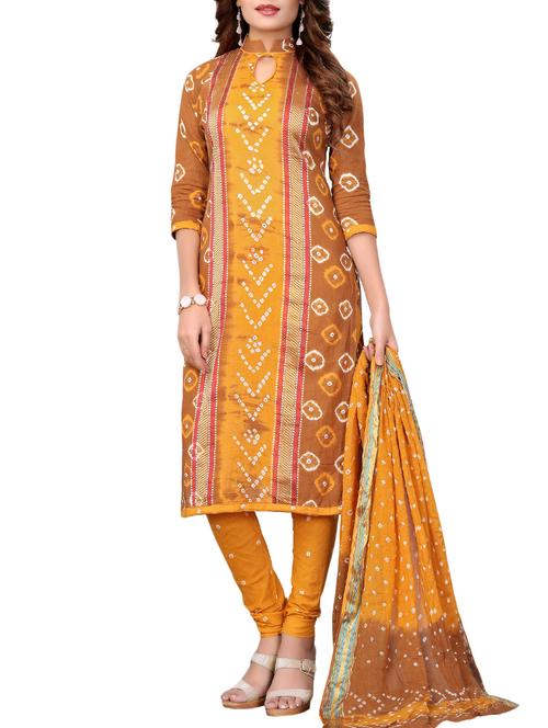 Bandhani unstitched churidaar suit - 15413816 - Very Small Image - 1