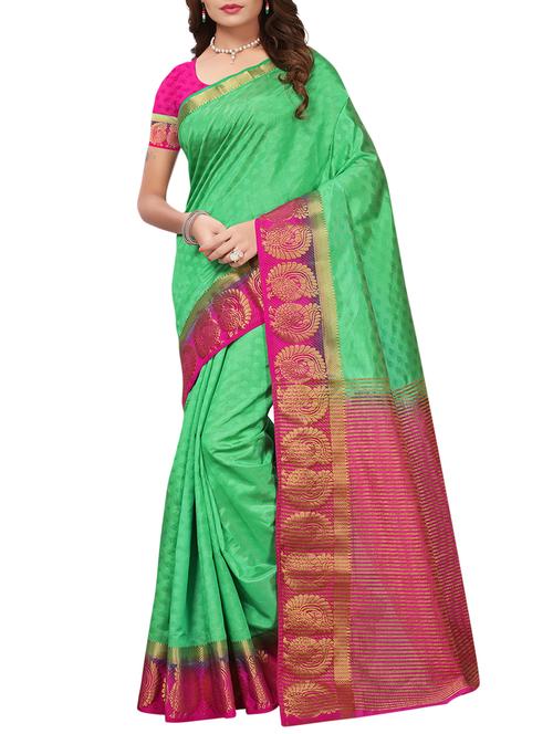 Contrast bordered tussar silk saree with blouse - 15413820 - Very Small Image - 1
