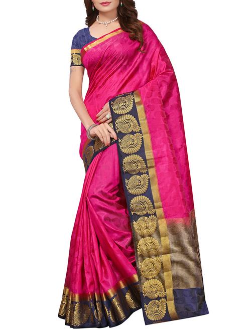 Contrast bordered tussar silk saree with blouse - 15413823 - Very Small Image - 1