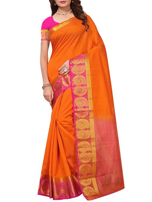 Contrast bordered tussar silk saree with blouse - 15413826 - Very Small Image - 1
