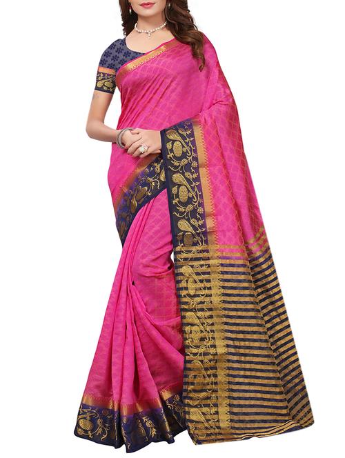 Contrast bordered tussar silk saree with blouse - 15413831 - Very Small Image - 1