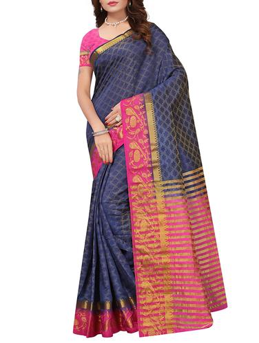 Contrast bordered tussar silk saree with blouse - 15413832 - Very Small Image - 1